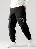 Black straight-leg work pants with side cargo pocket and ankle drawstring ties