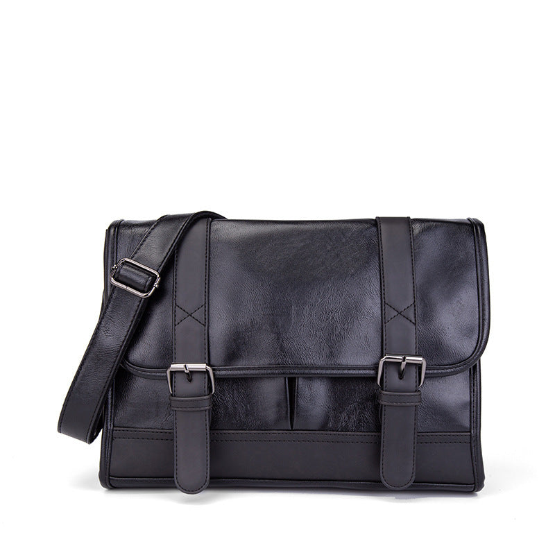 Trendy Korean Style Anti Theft Commuter Backpack for Men PU Leather Black with Sewing Thread Details