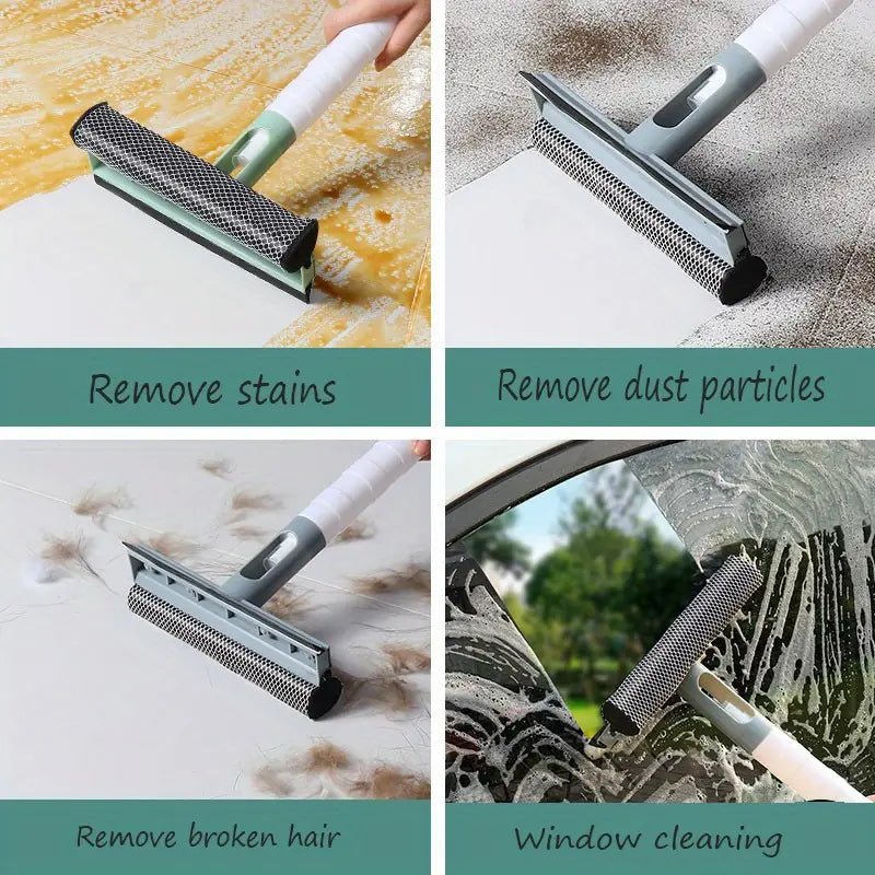 Glass cleaner spray and double-sided wiper with rectangular mesh squeegee head