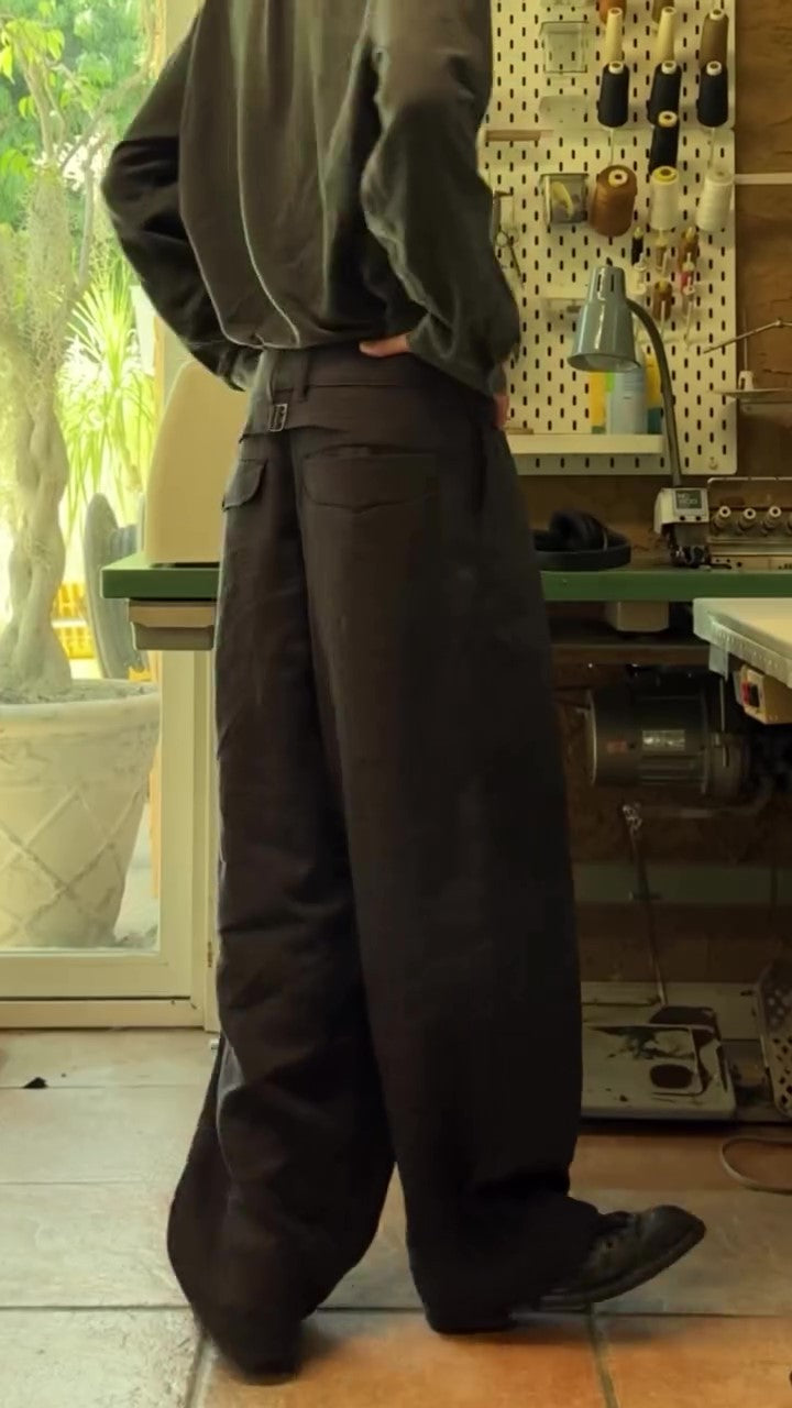 Casual Single-breasted Linen Wide-leg Pants