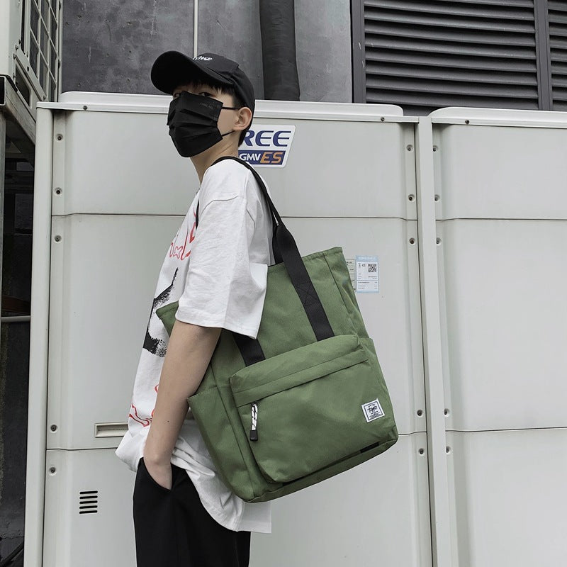 Mens Large Capacity Shoulder Bag Portable Tote Oxford Cloth Wear Resistant Black Blue Gray Green