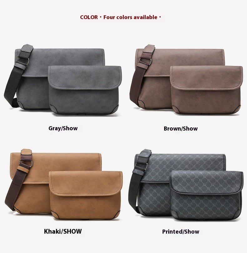 Mens Contrast Color Matte Fashion Retro Crossbody Shoulder Bag PU Leather Lightweight Daily Use