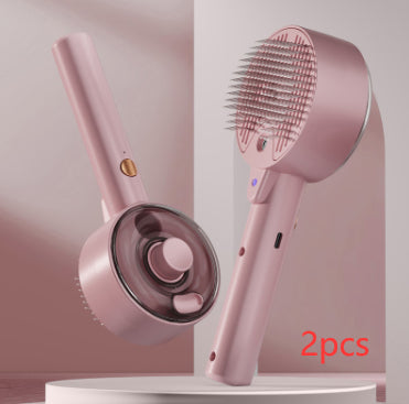 Pet grooming spray comb with UVC sterilization, pink handheld comb with circular base