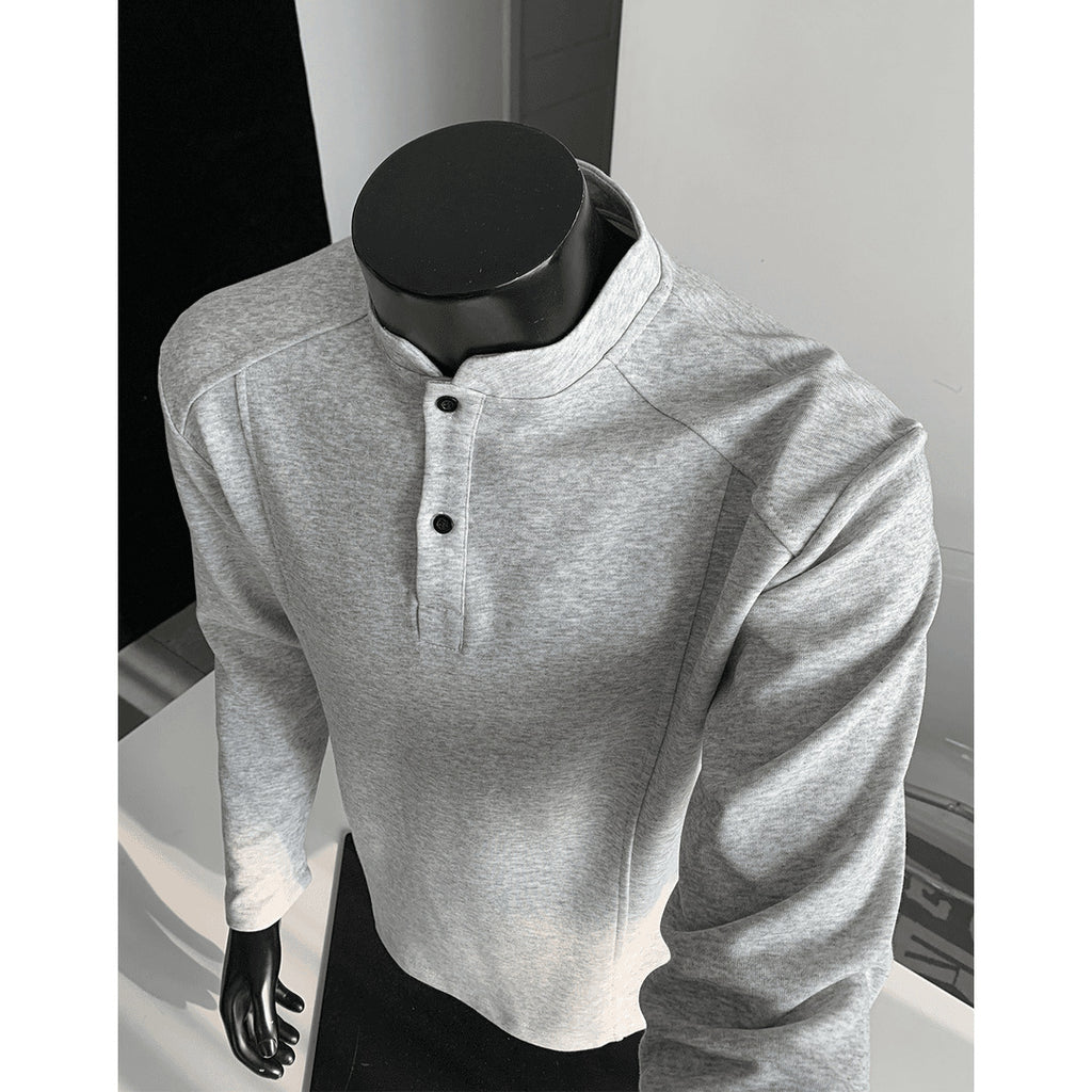 Patchwork Stand-up Collar Sweater Shoulder Polo Shirt Collar Long Sleeve Men