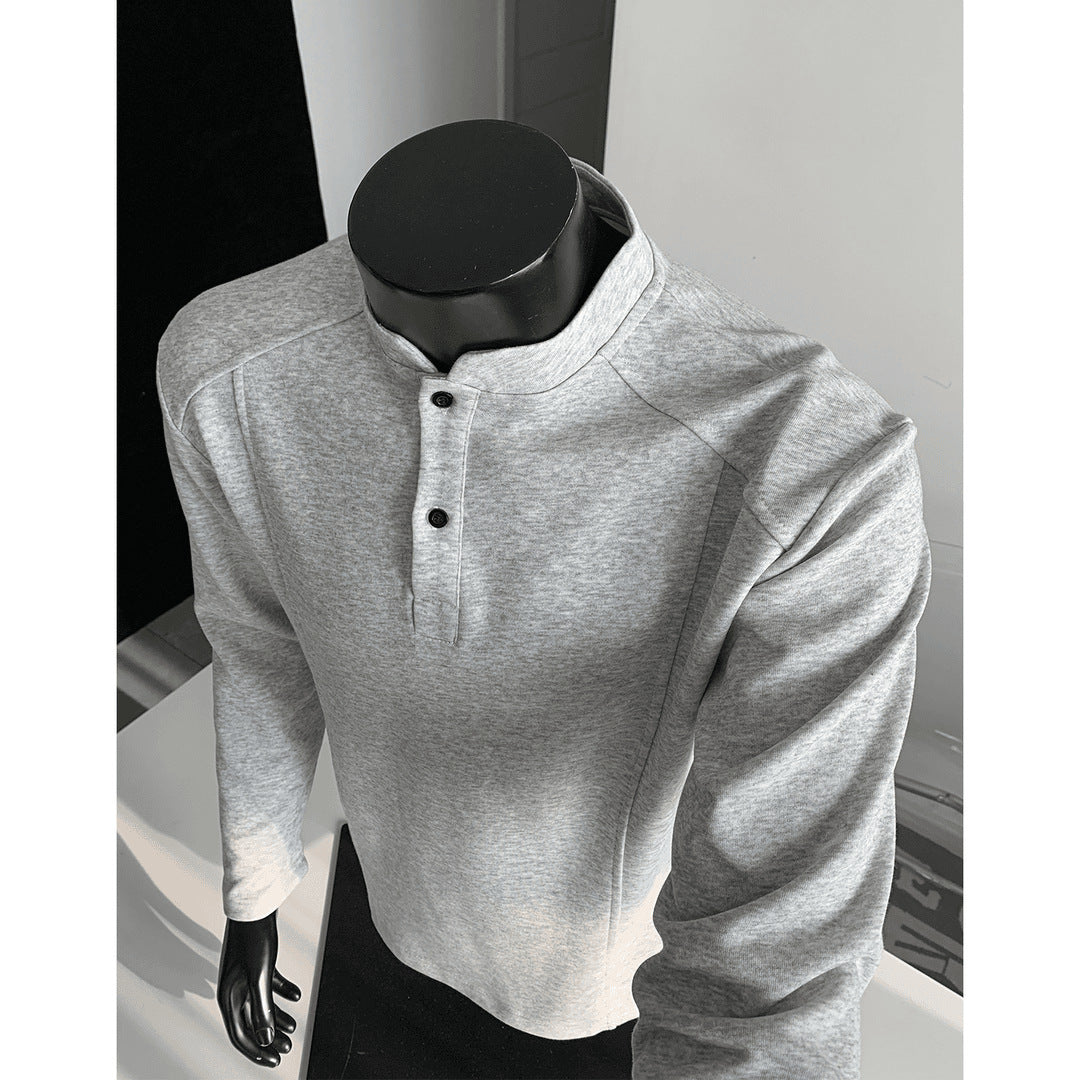 Patchwork Stand-up Collar Sweater Shoulder Polo Shirt Collar Long Sleeve Men