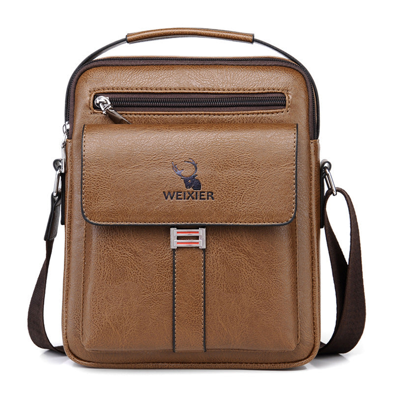 Men's Shoulder Bag Breathable Waterproof Wear Resistant for Business Travel in Black Brown Light Brown Dark Brown