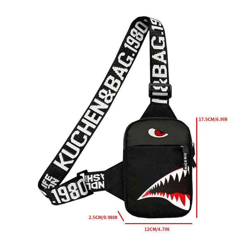 Men's Outdoor Travel Color Graffiti Shoulder Bag Ultra Light Oxford Cloth Black Shark