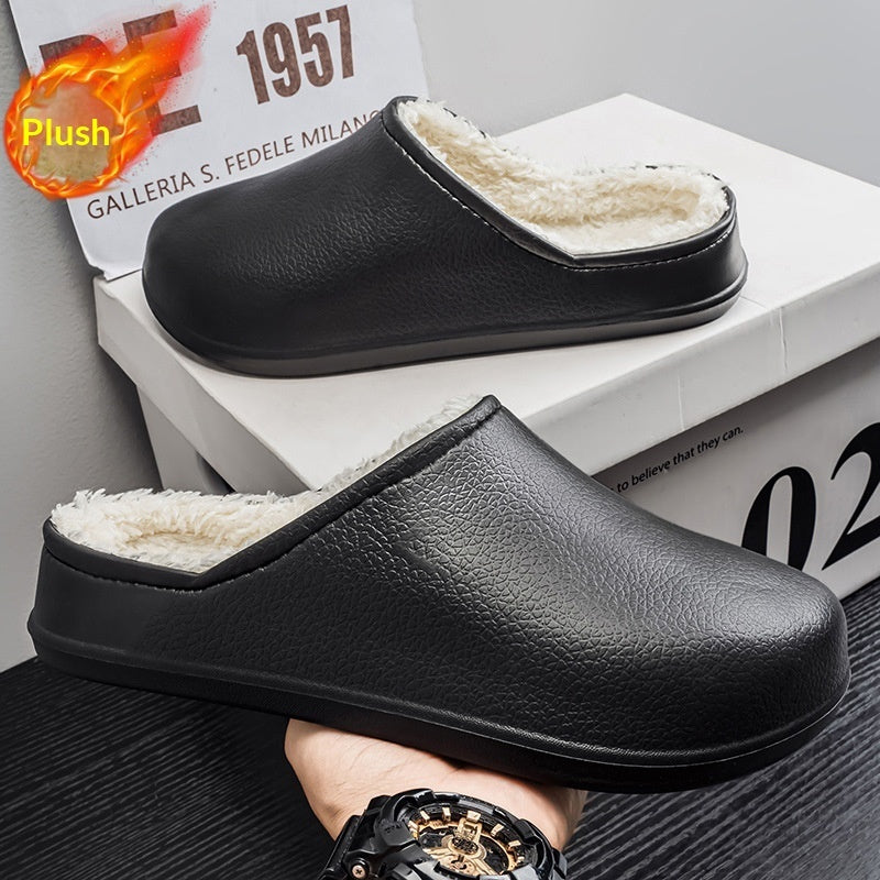 Faux fur-lined waterproof slip-on winter shoes, black, shearling-look lining