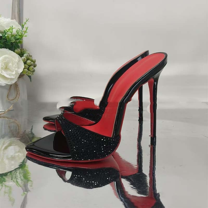 Rhinestone Ankle-Strap High Heel Sandals - Women's Open Toe Fashionable Shoes