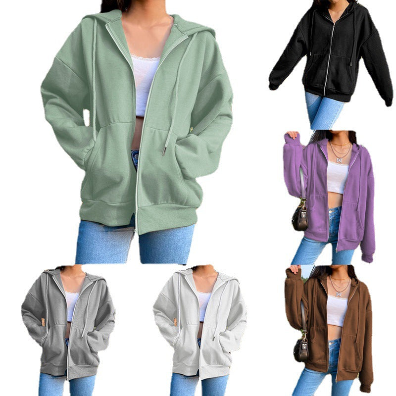 Women's hooded zip-front jackets shown in green, black, gray, and purple color options