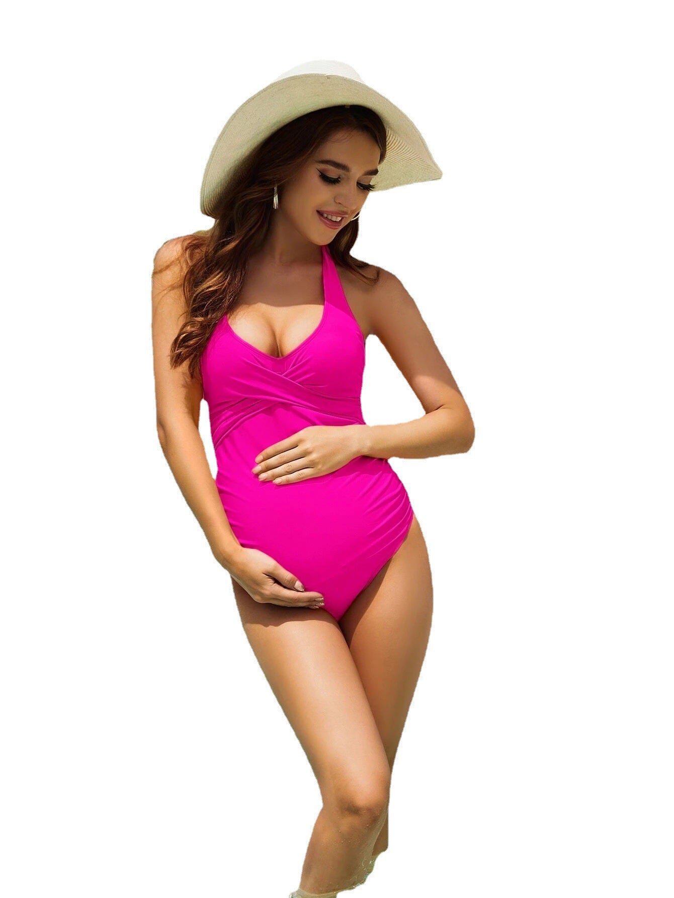 European And American Pregnant Women One Piece Swimsuit Simple Purple Cover Belly Loose