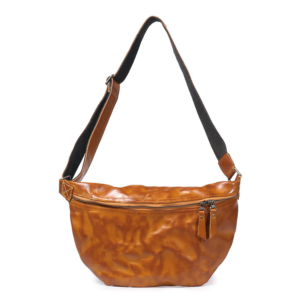 Retro Men's Skull Pattern Leather Crossbody Bag For Outdoor Cycling Vintage Brown First Layer Cowhide Wear Resistant