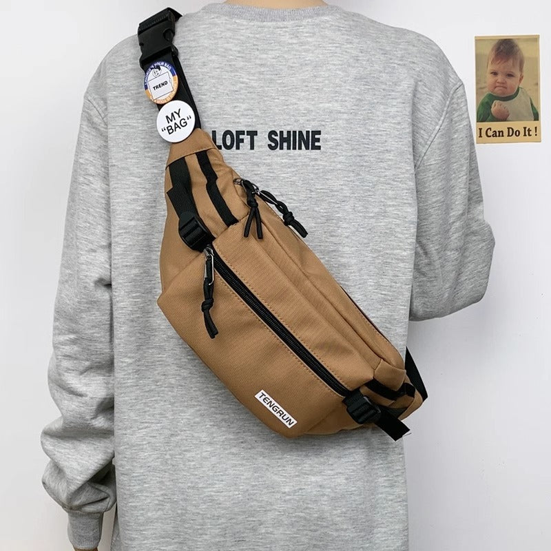 Trendy Chest Bag for Men One Shoulder Waist Pack Oxford Cloth Durable Sport Crossbody Bag