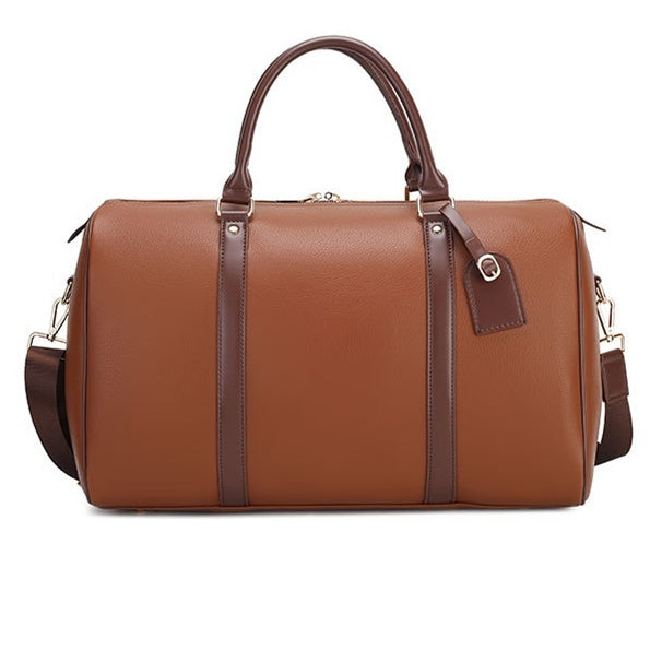 Large Capacity PU Leather Travel Gym Bag with Dry Wet Separation Waterproof Anti Theft Urban Style Brown