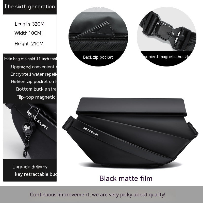 Mens Fashion Casual Crossbody Bag Mechanical Style Design PVC Material Lined with Polyester and Sewing Thread