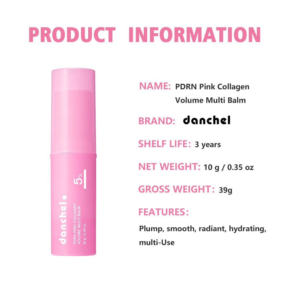 Pink collagen balm stick tube with vertical label