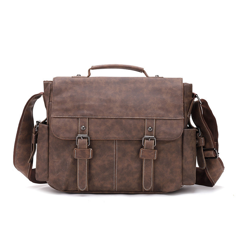 Casual PU Leather Men's Shoulder Bag Trendy Retro Style For Business Travel 34x28x10 Cm Gray Brown Coffee