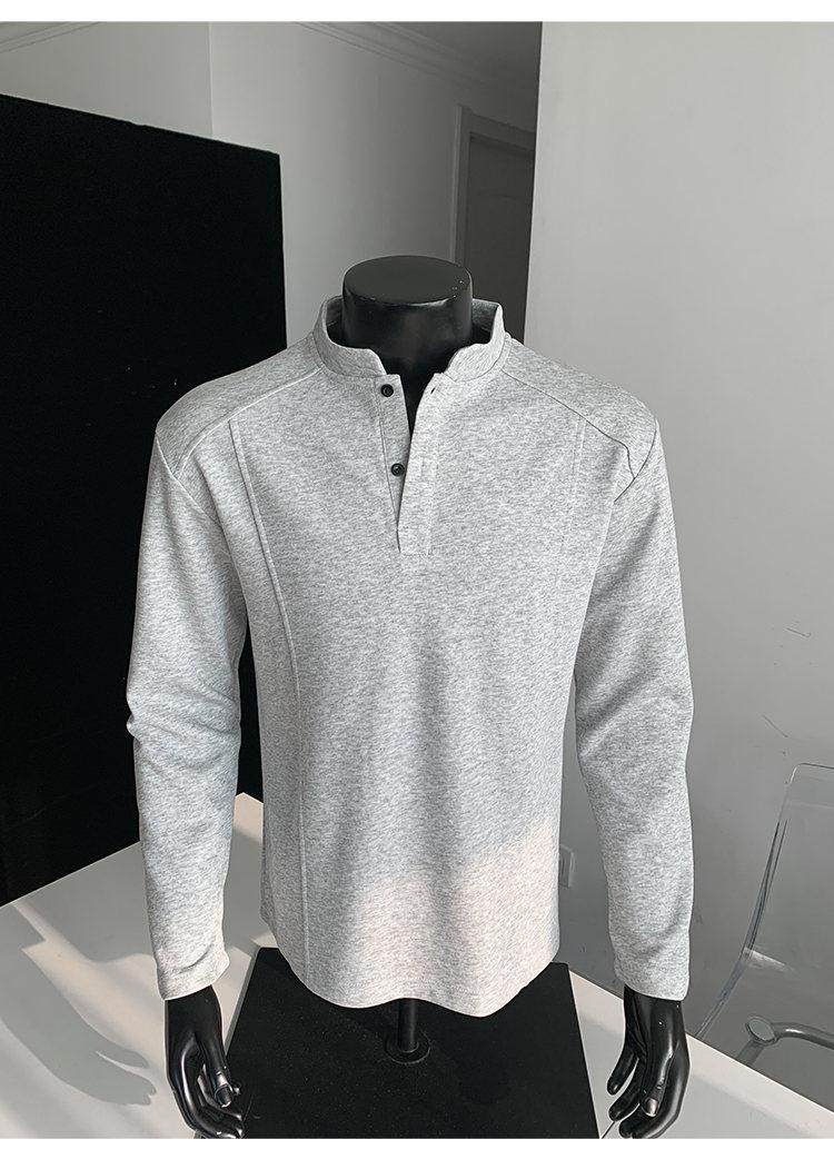 Patchwork Stand-up Collar Sweater Shoulder Polo Shirt Collar Long Sleeve Men