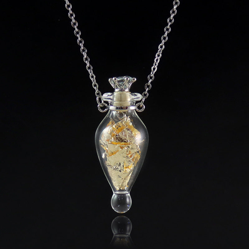 Glass Bottle Pendant Necklace – Geometric Titanium Steel Chain | 10 Styles