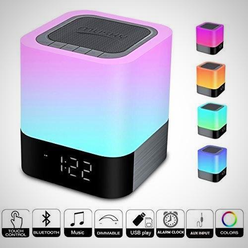 Bluetooth Speaker With LED Night Light And Clock With Alarm Function Compact Size 100 By 100 By 112 Millimeters