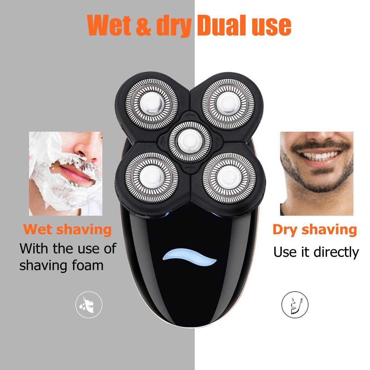 5 In 1 4D Rechargeable Bald Head Shaver With Precision Trimmer Nose And Ear Trimmer Facial Cleaning Brush