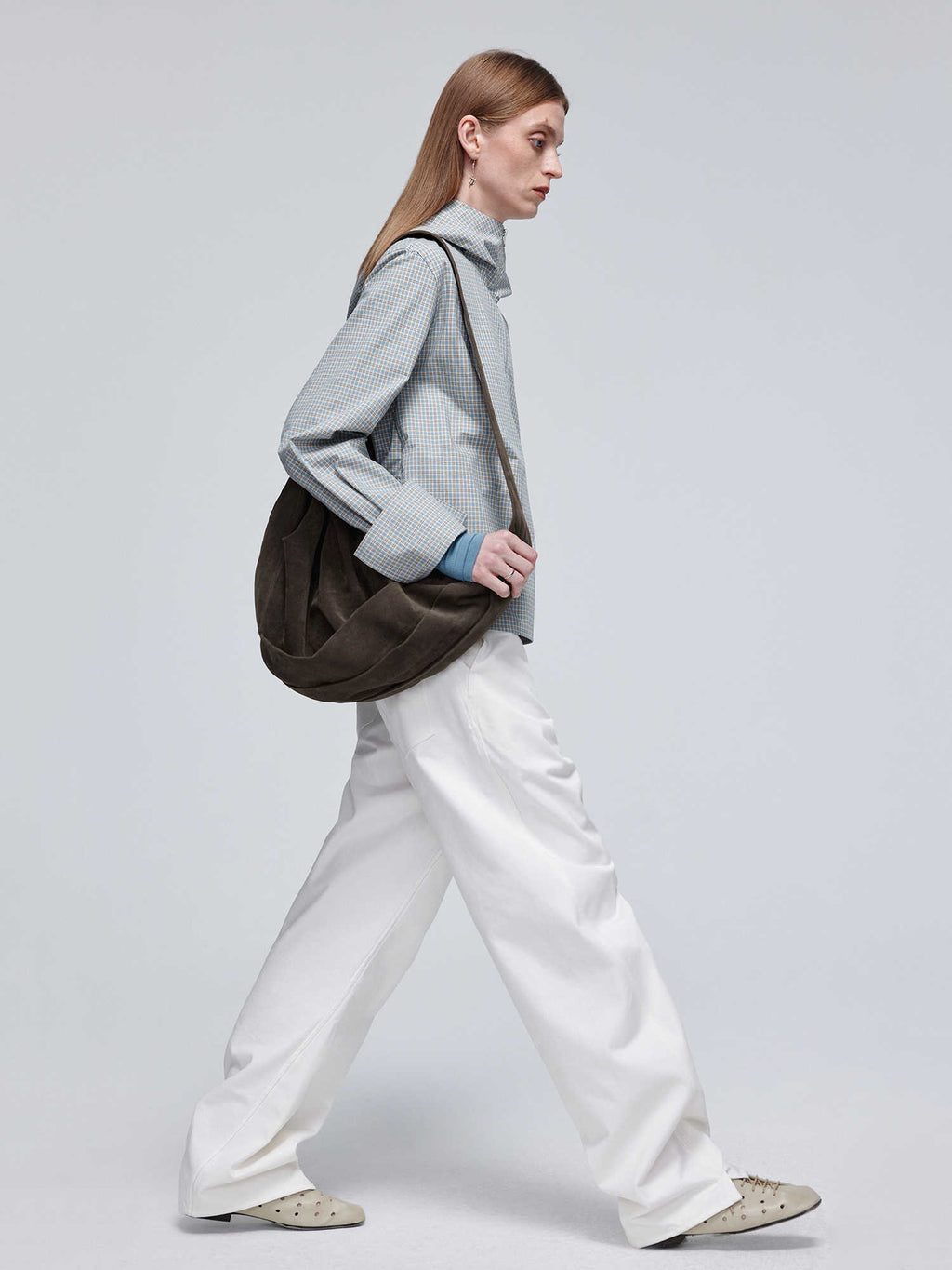 Men's Suede Pleated Crossbody Bag With Zipper Closure Single Strap Large Brown Color