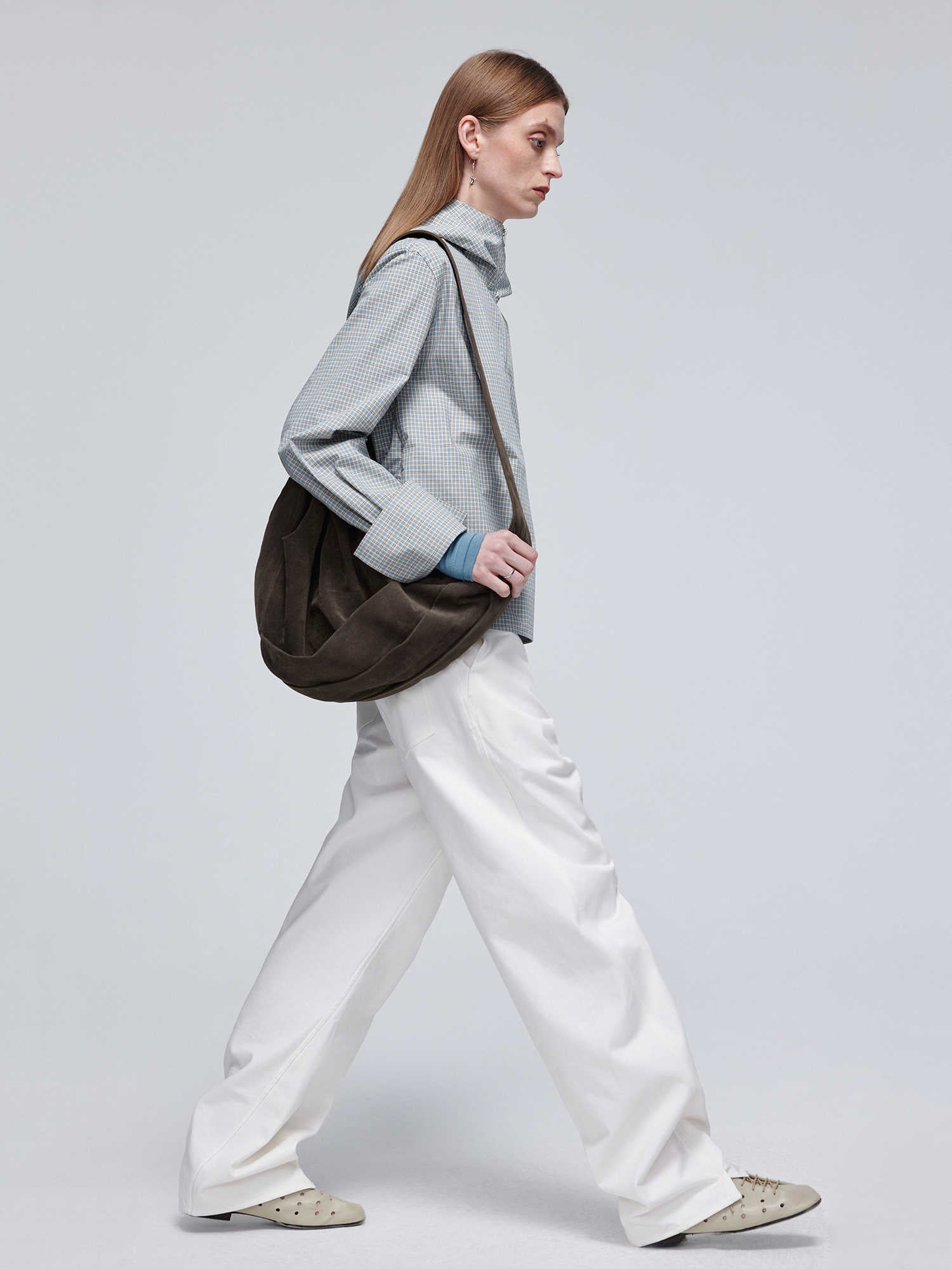 Men's Suede Pleated Crossbody Bag With Zipper Closure Single Strap Large Brown Color