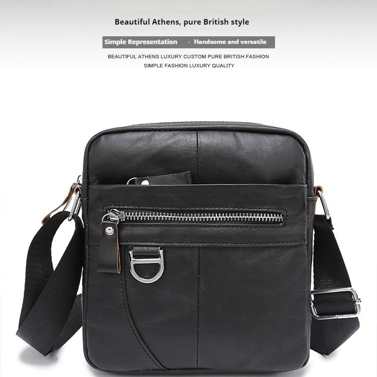 Retro Shoulder Messenger Bag for Boys Genuine Cowhide Leather 8 Inch Wear Resistant Crossbody Fashion Style