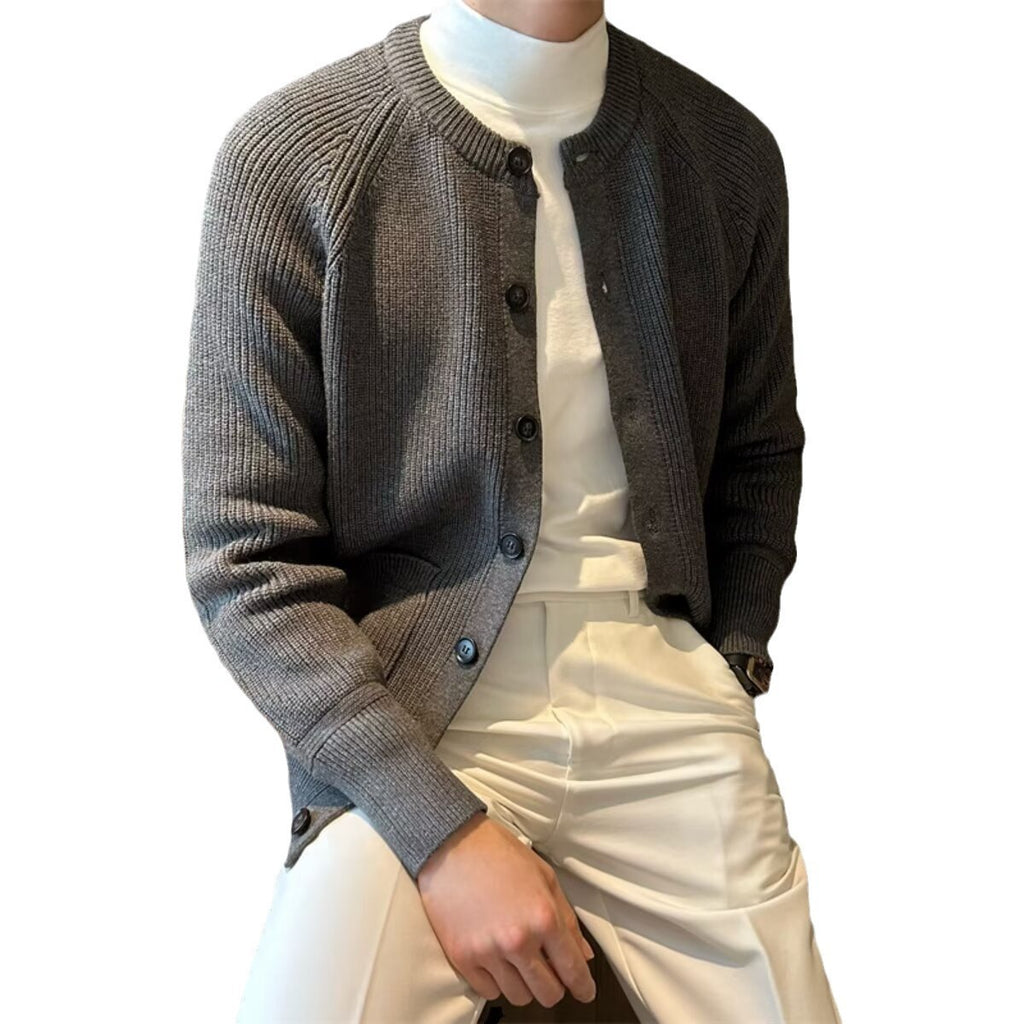 Cardigan Solid Color Round Neck Sweater Coat For Men