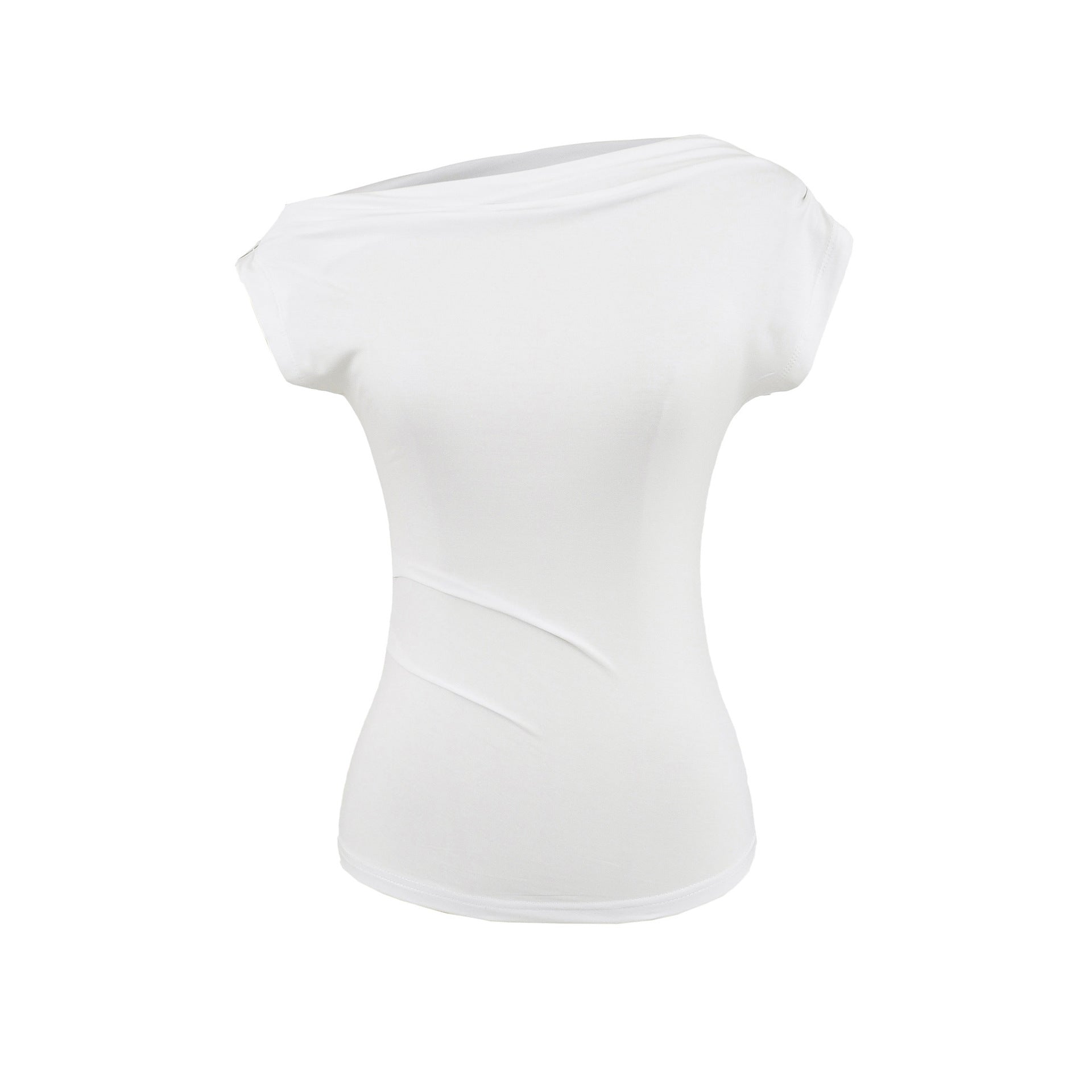 Summer New One-shoulder Cold-shoulder Pleated Slim-fit Short Sleeve