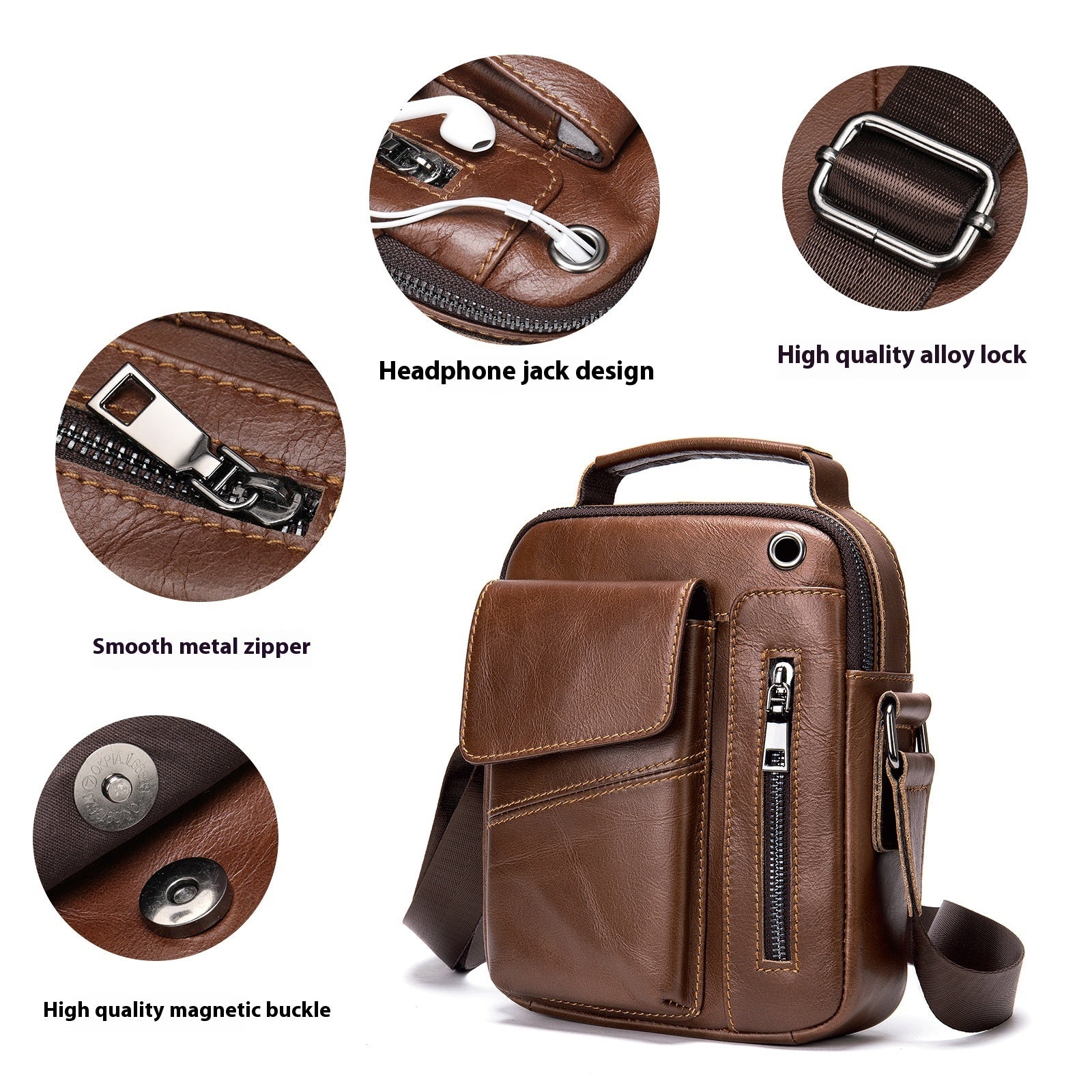 Men's Minimalist Leather Crossbody Bag for Business and Travel Genuine Cowhide Wear Resistant