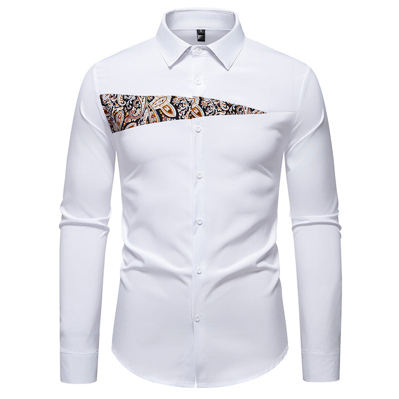 New Men's Paisley Color Matching Design Casual Long-sleeved Shirt