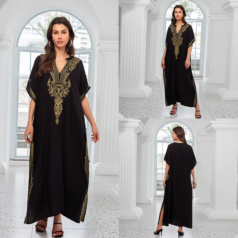 Outerwear Cover-up Rayon Embroidery Plus Size Long Dress Women