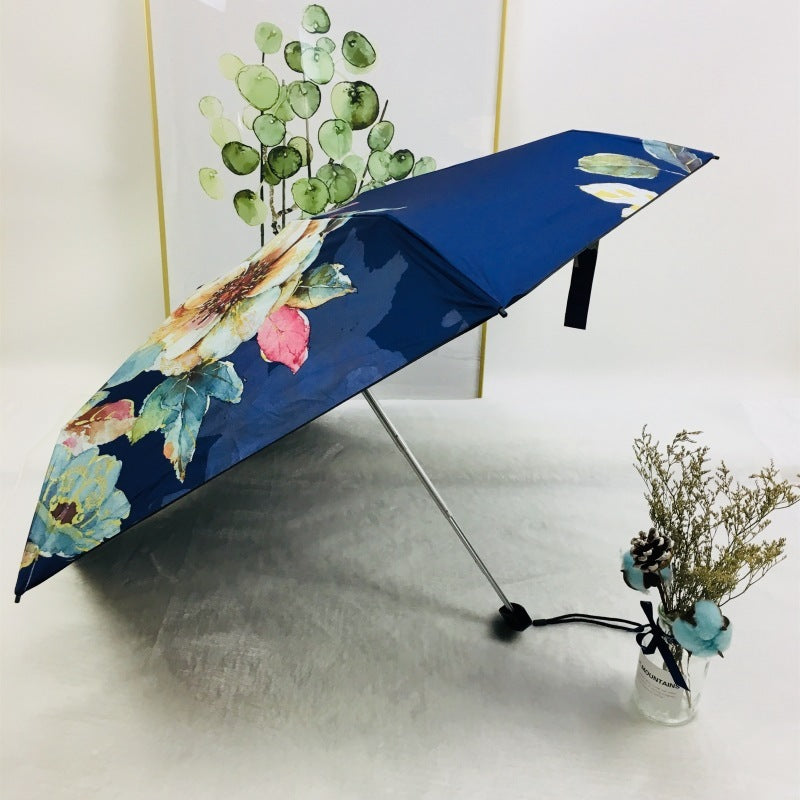 Mini Flat Five-fold Umbrella Vinyl Folding Sun Umbrella Umbrella Dual-use Sun Protection Pocket Umbrella Sun Umbrella For Women