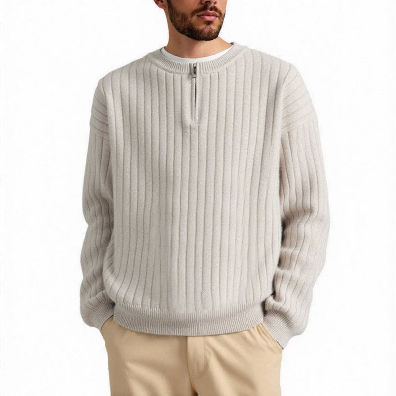 Half Zipper Sweater Loose Pullover Texture Knitted Men