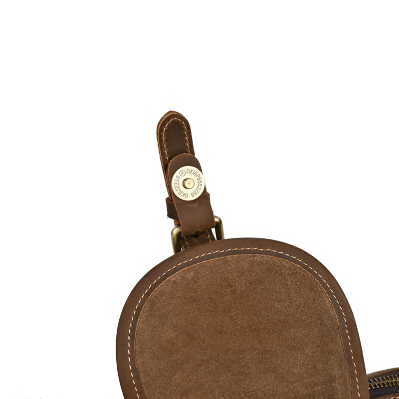 Brown Genuine Leather Chest Bag For Men Retro Multifunctional Motorcycle Satchel With Sewn Detailing