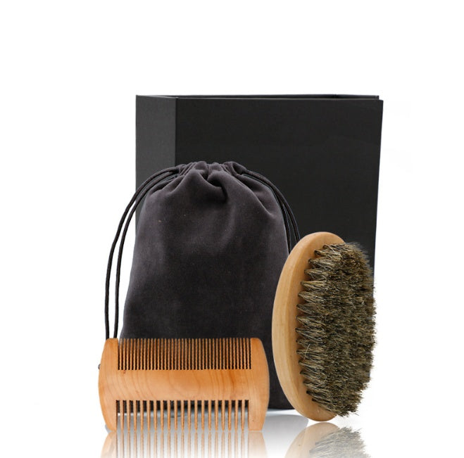 Noble Men's Beard Care Set With Double Sided Wooden Comb Natural Wood Grooming Kit Gift For Him