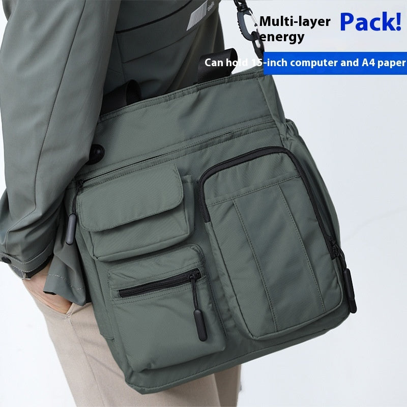 Men's Oxford Cloth Shoulder Bag for Business Travel Multi Layer Design Large Capacity 30 34 11 cm