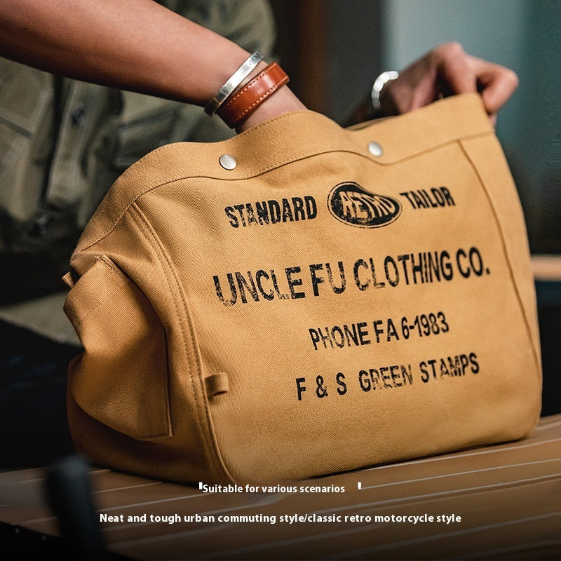 Retro Large Capacity Newsboy Crossbody Bag Apricot Yellow Cotton Canvas Messenger Bag