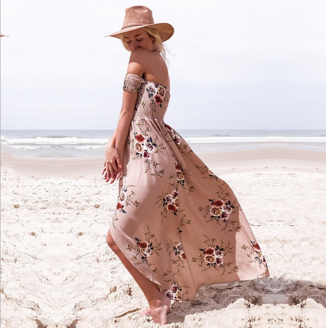 Boho Style Off Shoulder Maxi Dress For Women Beach Summer Dresses Bohemian Chic Gown