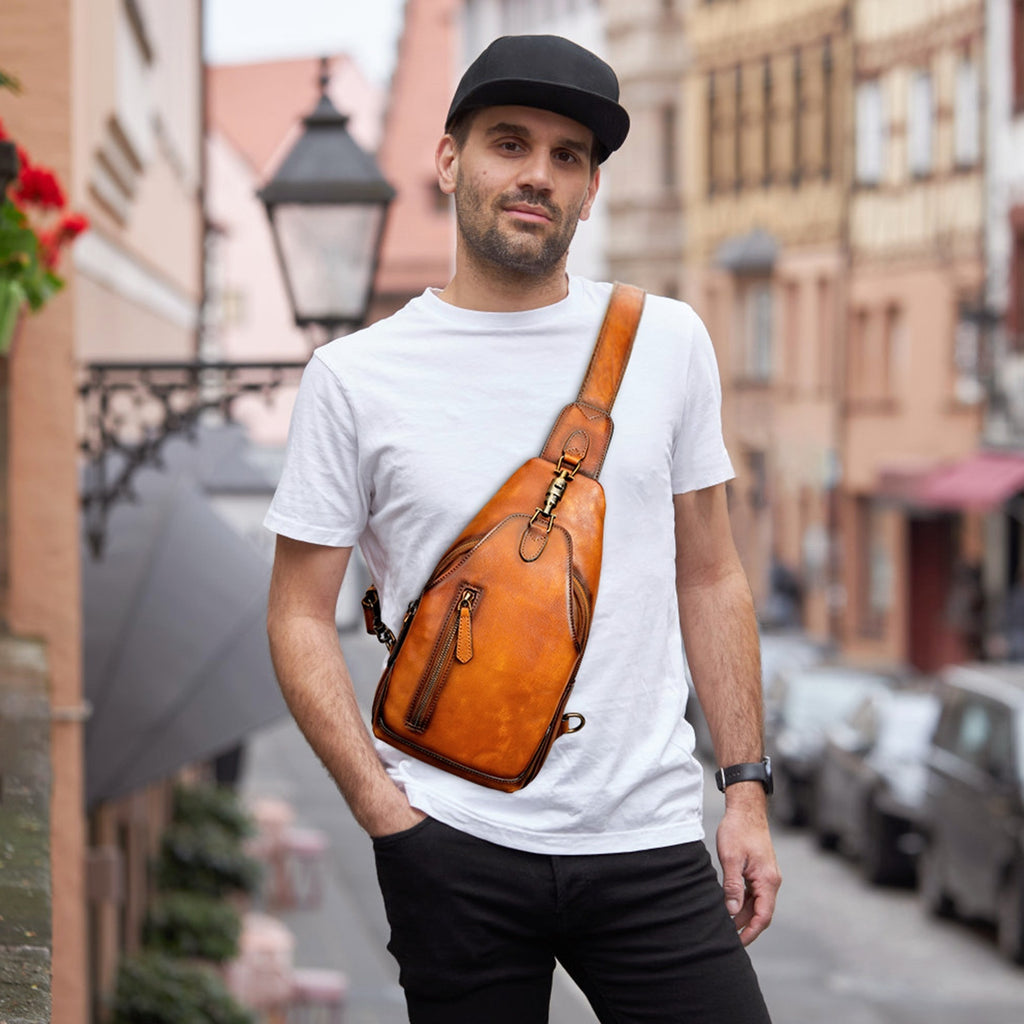 Retro Cattlehide Leather Fashion Multifunctional Leisure Bag For Daily Use In Light Brown, Black, Or Brown