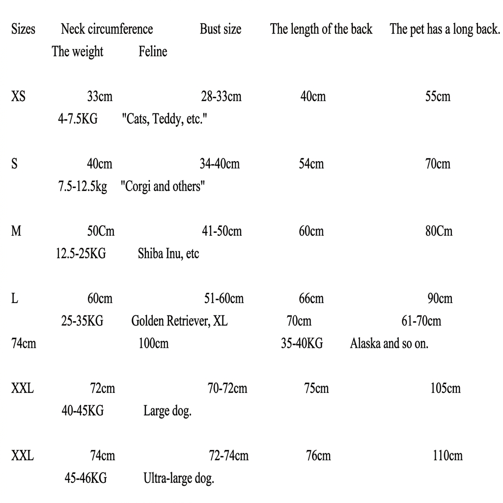 Pet bathrobe towel size chart with measurements for weight, neck, bust, and length