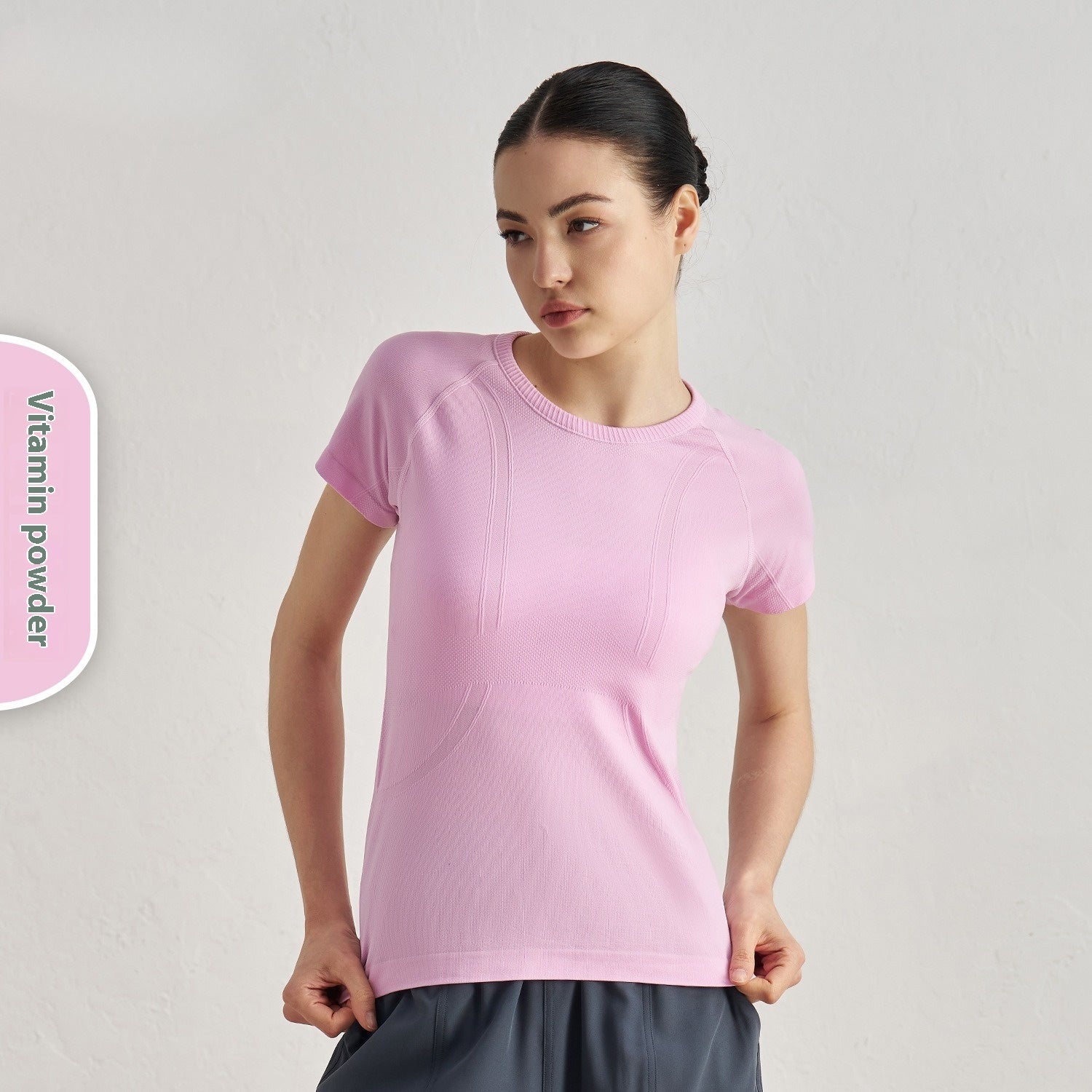 Seamless Antibacterial Nude Feel Slim Fit Yoga Jacket Short Sleeve Hip Length Elastic Breathable