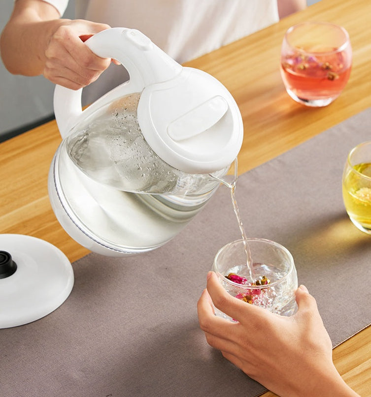 Automatic Power Off Transparent Glass Electric Kettle 1.8L 1500W White Kitchen Appliance