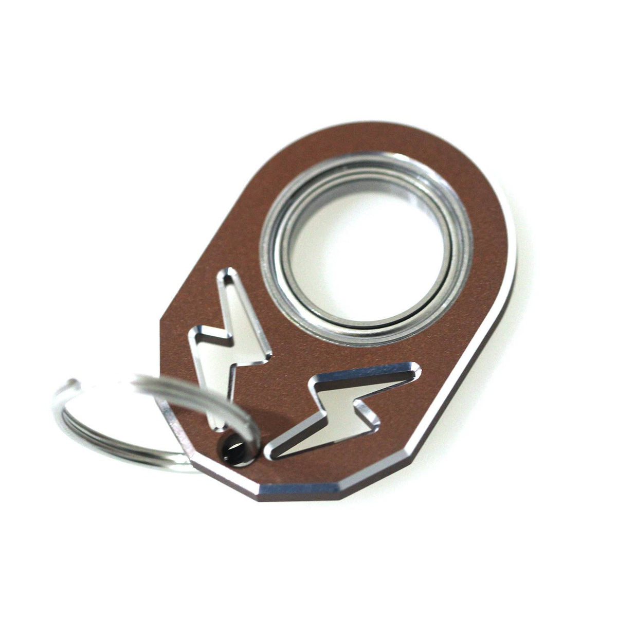 Coffee-brown rotating decompression key chain with metal ring.