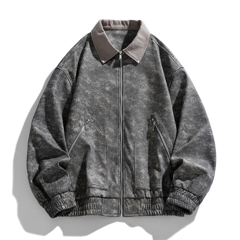 Men's American-style Retro Lapels PU Leather Jacket