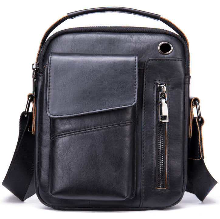 Men's Minimalist Leather Crossbody Bag for Business and Travel Genuine Cowhide Wear Resistant
