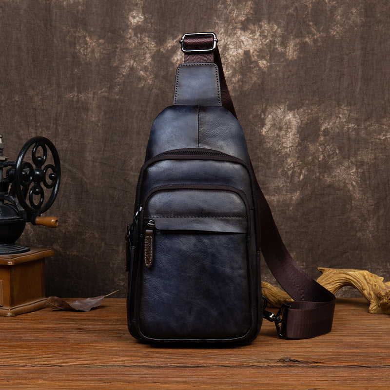 Retro Mens First Layer Cowhide Messenger Bag Crossbody Wear Resistant Genuine Leather For Business Travel