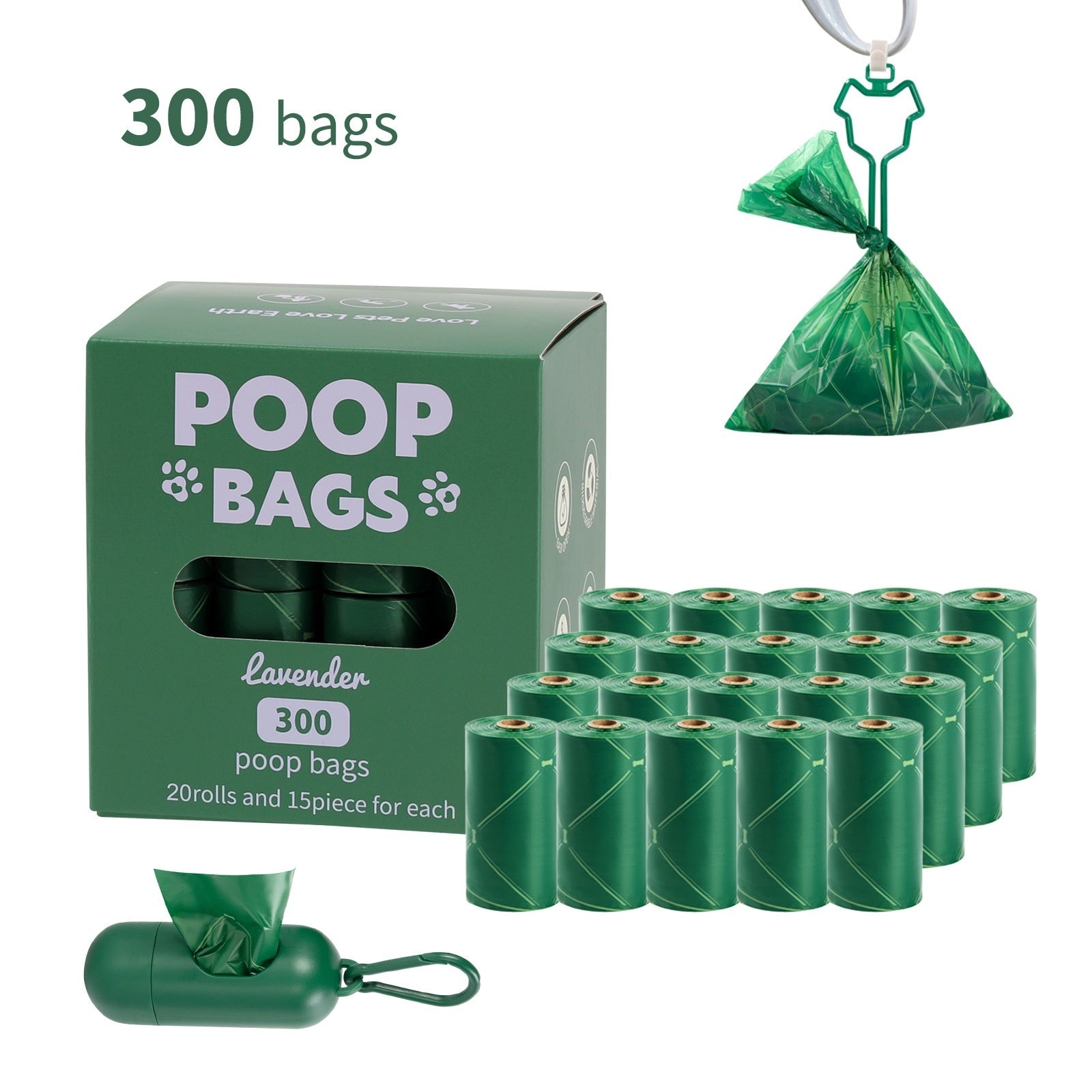 Vest Style Dog Waste Bags 120 Count Degradable Poop Picking Bags Green PE Material