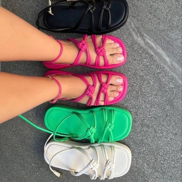 Plus Size Woven Beach Sandals - Women's Ankle Buckle Summer Shoes